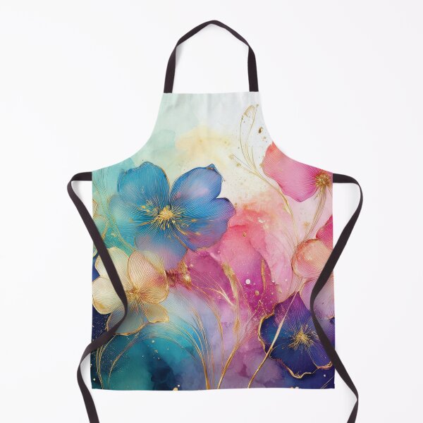 Item preview, Rainbow VINTAGE FLOWERS 2, multicolor and gold wildflower watercolour garden, colourful alcohol ink effect, bright vivid floral spring painting designed and sold by navitalidesign.