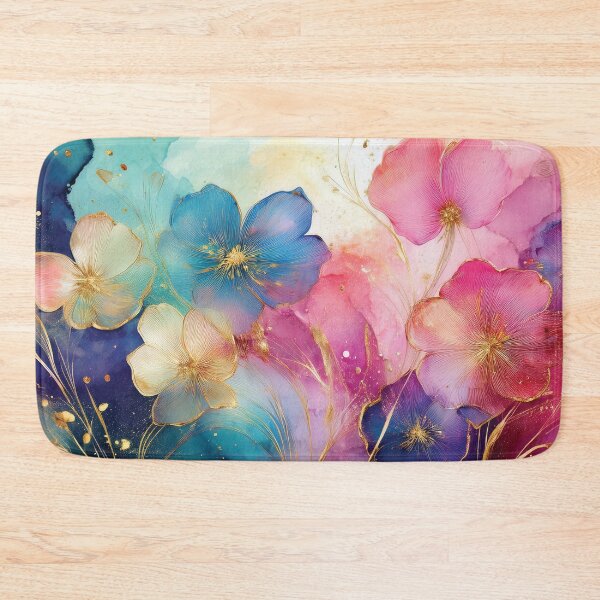 Item preview, Rainbow VINTAGE FLOWERS 2, multicolor and gold wildflower watercolour garden, colourful alcohol ink effect, bright vivid floral spring painting  designed and sold by navitalidesign.