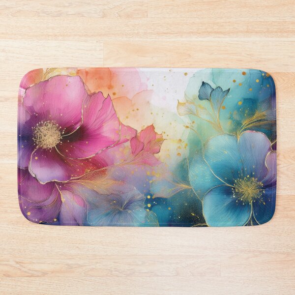 Item preview, Rainbow VINTAGE FLOWERS 3, multicolor and gold wildflower watercolour garden, colourful alcohol ink effect, bright vivid floral spring painting  designed and sold by navitalidesign.