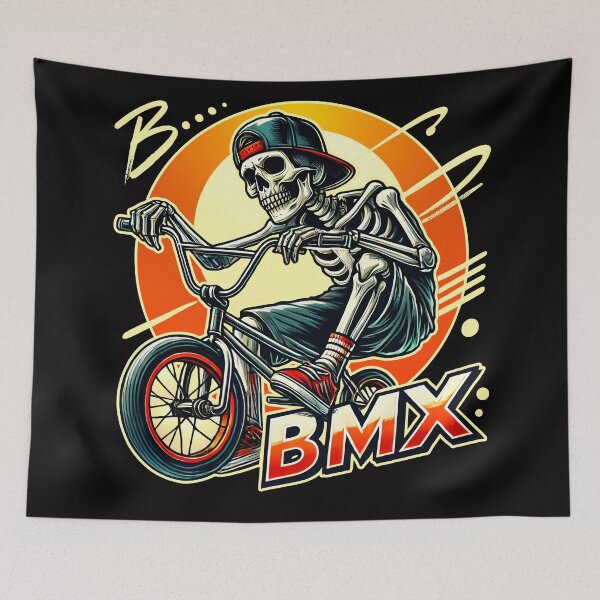 Item preview, Skull BMX Rider Street Style | Skeleton Freestyle Extreme Bike Trick Design designed and sold by DrawHandArt.