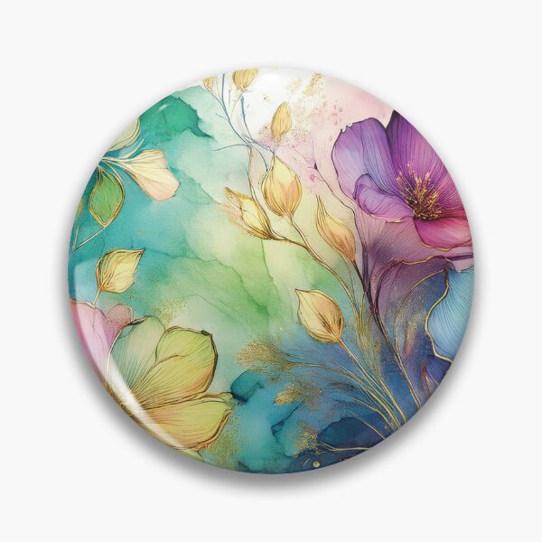 Item preview, Rainbow VINTAGE FLOWERS 4, multicolor and gold wildflower watercolour garden, colourful alcohol ink effect, bright vivid floral spring painting  designed and sold by navitalidesign.