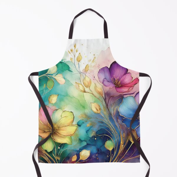 Item preview, Rainbow VINTAGE FLOWERS 4, multicolor and gold wildflower watercolour garden, colourful alcohol ink effect, bright vivid floral spring painting designed and sold by navitalidesign.