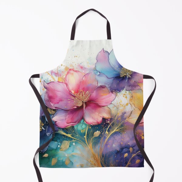 Item preview, Rainbow VINTAGE FLOWERS 5, multicolor and gold wildflower watercolour garden, colourful alcohol ink effect, bright vivid floral spring painting designed and sold by navitalidesign.