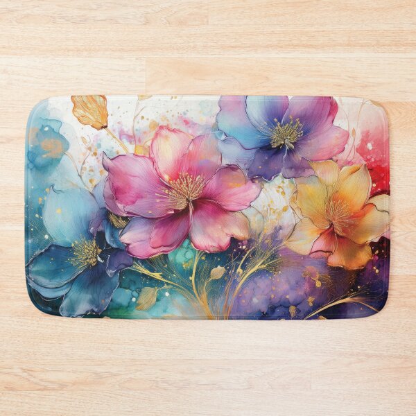 Item preview, Rainbow VINTAGE FLOWERS 5, multicolor and gold wildflower watercolour garden, colourful alcohol ink effect, bright vivid floral spring painting  designed and sold by navitalidesign.