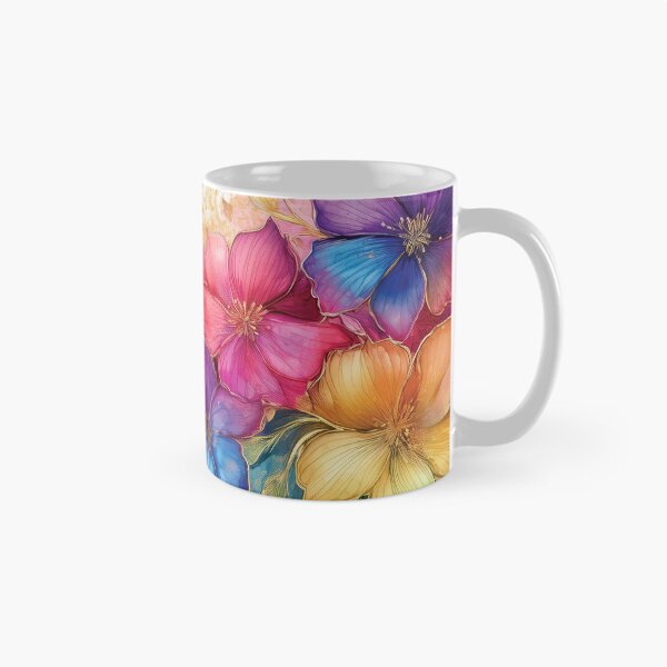 Item preview, Rainbow VINTAGE FLOWERS 6, multicolor and gold wildflower watercolour garden, colourful alcohol ink effect, bright vivid floral spring painting  designed and sold by navitalidesign.