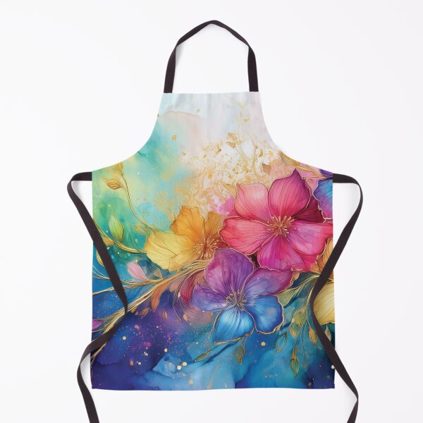 Item preview, Rainbow VINTAGE FLOWERS 6, multicolor and gold wildflower watercolour garden, colourful alcohol ink effect, bright vivid floral spring painting designed and sold by navitalidesign.