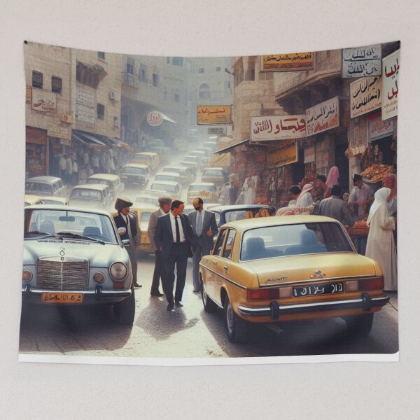Item preview, 1980s Amman City Center – AI Colorful Artwork of a Bustling Urban Scene for Clothing and Accessories for City Lovers designed and sold by knalpot-design.