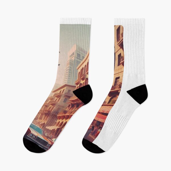 Item preview, 1980s Downtown Beirut – AI Colorful Artwork of a Bustling City Scene for Clothing and Accessories for Urban Explorers designed and sold by knalpot-design.