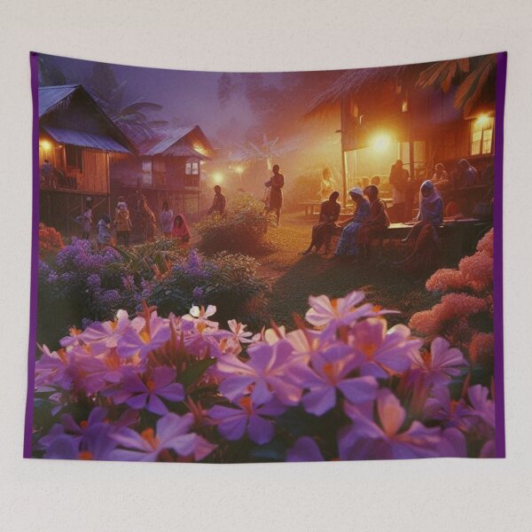 Item preview, 1960s Irian Jaya Night – AI Colorful Artwork with Lilac and Orange Lights for Flower and Plant Lovers’ Apparel & Accessories designed and sold by knalpot-design.
