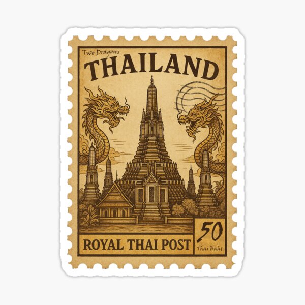 Item preview, Thailand Retro Vintage Stamp Art designed and sold by urlifenuggets.