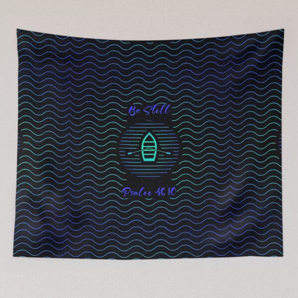 Item preview, Be Still – Christian Abstract Boat in Stormy Sea Design | Bible verse Psalm 46:10 inspired minimal art | Blue Green designed and sold by ZechJohnRB.