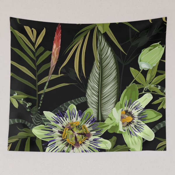 Item preview, Seamless tropical palm leaves, Passiflora flowers. Jungle leaves  floral pattern background. designed and sold by MatyKotiv.