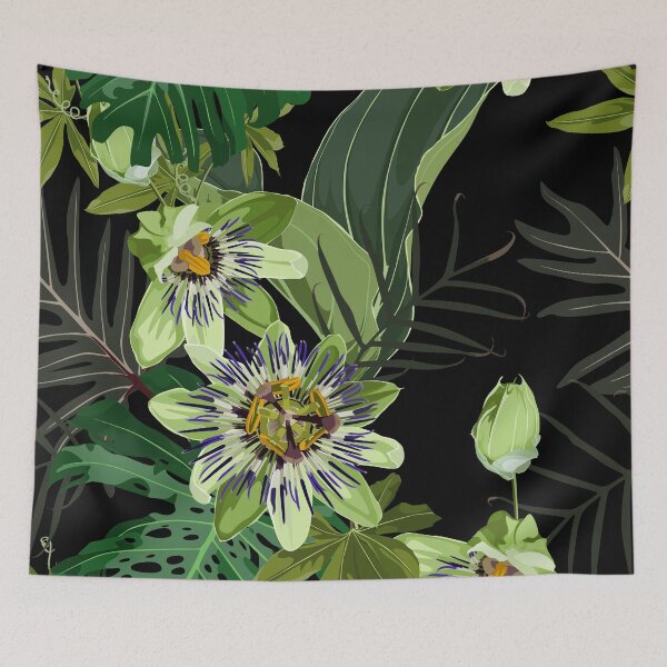 Item preview, Seamless tropical palm leaves, Passiflora flowers. Jungle leaves  floral pattern background. designed and sold by MatyKotiv.
