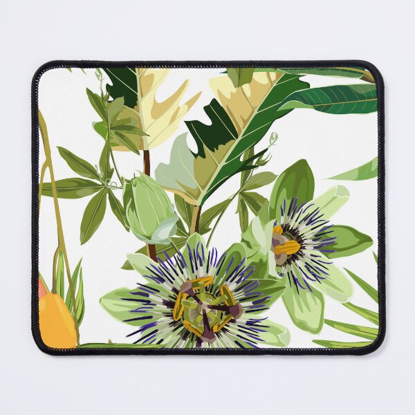 Item preview, Seamless tropical palm leaves, Passiflora flowers and mango fruits. Jungle leaves  floral pattern on white background. designed and sold by MatyKotiv.