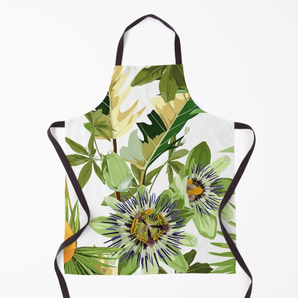 Item preview, Seamless tropical palm leaves, Passiflora flowers and mango fruits. Jungle leaves floral pattern on white background. designed and sold by MatyKotiv.