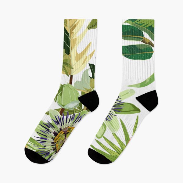 Item preview, Seamless tropical palm leaves, Passiflora flowers and mango fruits. Jungle leaves  floral pattern on white background. designed and sold by MatyKotiv.