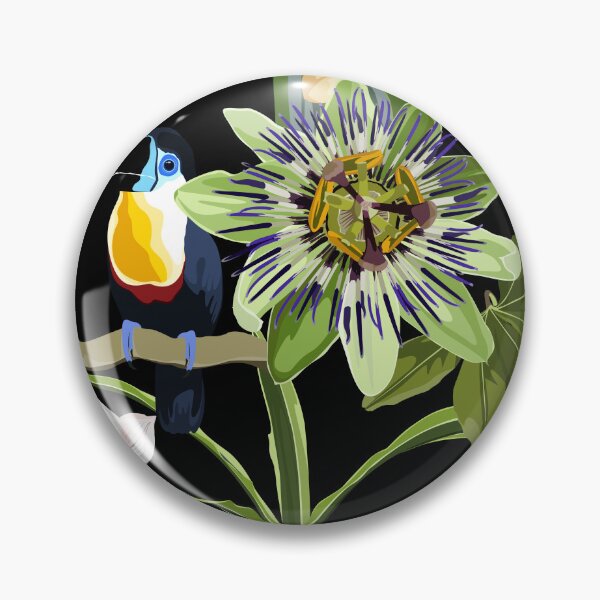 Item preview, Seamless tropical palm leaves, Passiflora, orchid flowers, toucan bird. Jungle leaves  floral pattern on black background. designed and sold by MatyKotiv.