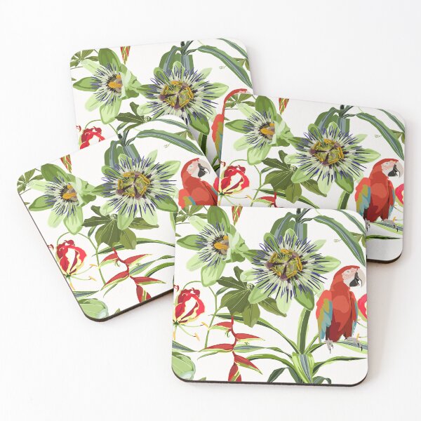Item preview, Seamless tropical palm leaves, Passiflora flowers, red ara parrot bird. Jungle leaves  floral pattern background. designed and sold by MatyKotiv.