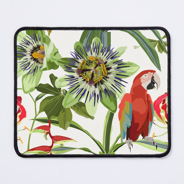 Item preview, Seamless tropical palm leaves, Passiflora flowers, red ara parrot bird. Jungle leaves  floral pattern background. designed and sold by MatyKotiv.