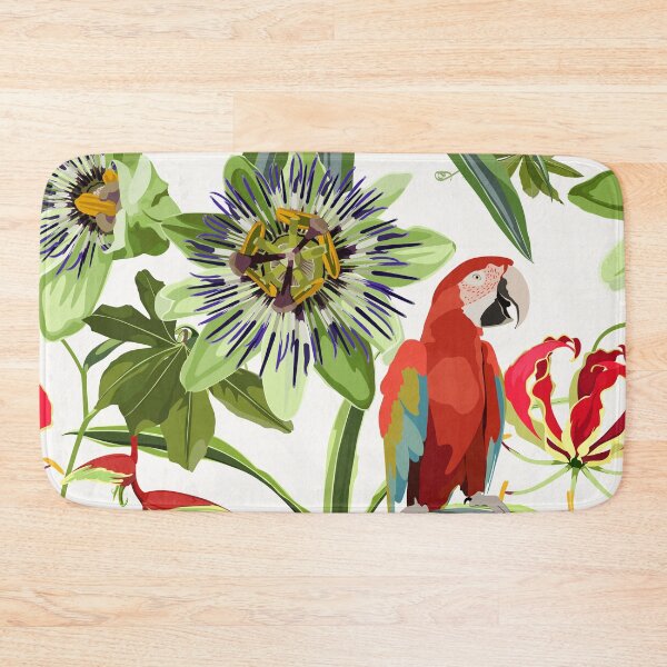 Item preview, Seamless tropical palm leaves, Passiflora flowers, red ara parrot bird. Jungle leaves  floral pattern background. designed and sold by MatyKotiv.