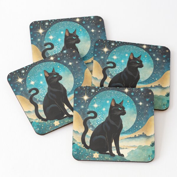Item preview, Celestial Midnight Black Cat Art Print designed and sold by YukiKenji.