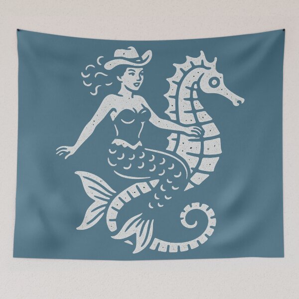 Item preview, Cowgirl Mermaid Riding Seahorse  designed and sold by CreepyCornerArt.