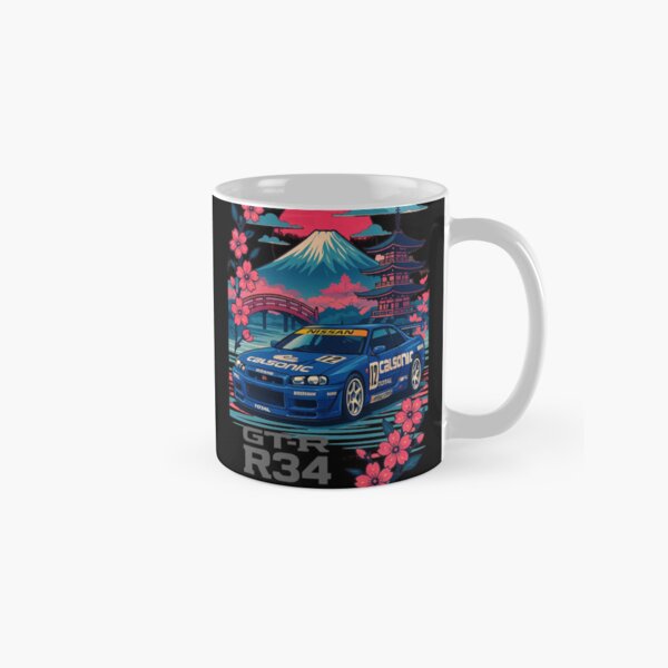 Item preview, Calsonic Nissan Skyline R34 GTR with Mount Fuji and Sakura – JDM Racing Art designed and sold by TheArtOfCar.