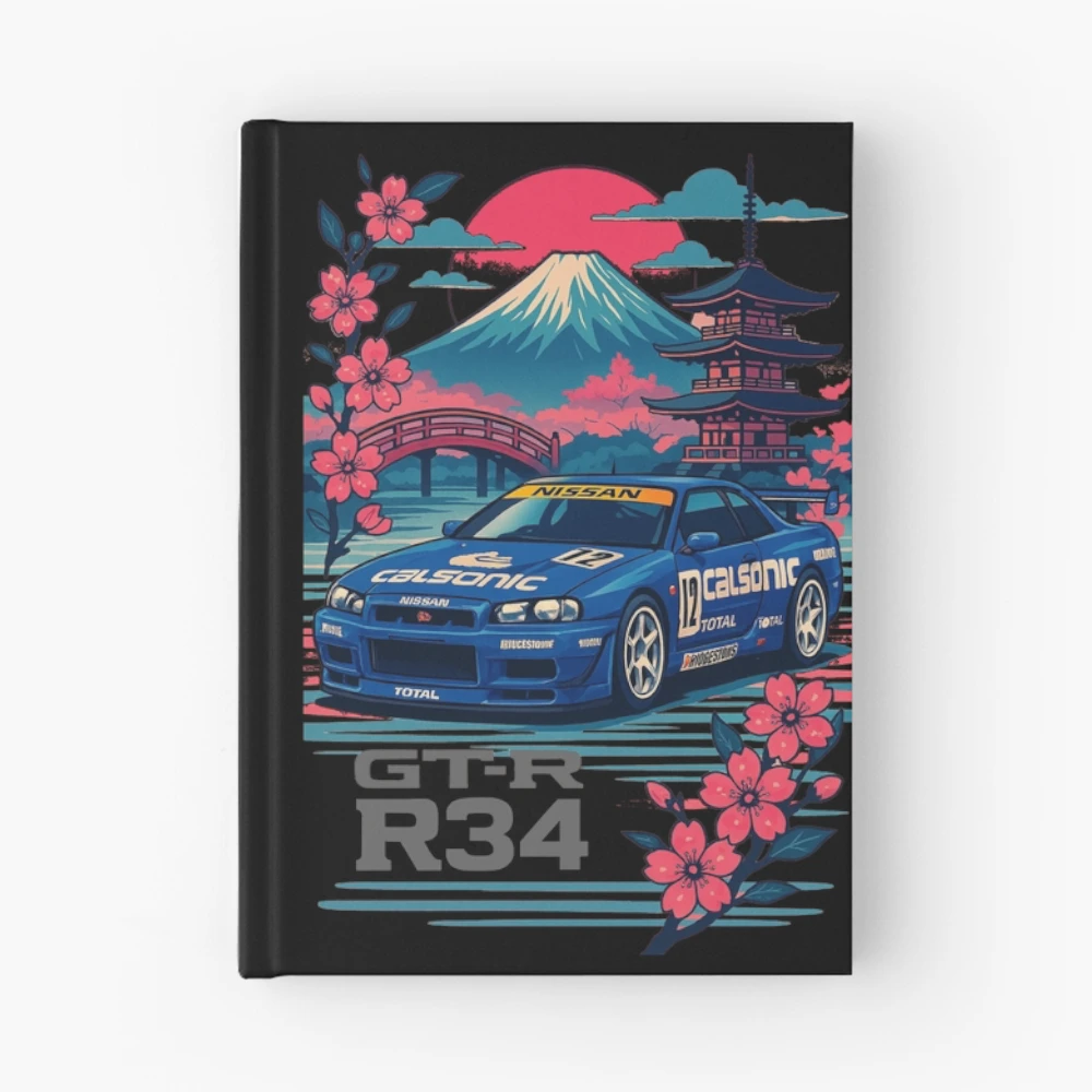 Calsonic Nissan Skyline R34 GTR with Mount Fuji and Sakura – JDM