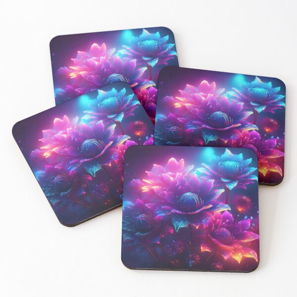 Item preview, Pink blue neon flowers at night designed and sold by Design your dreams.