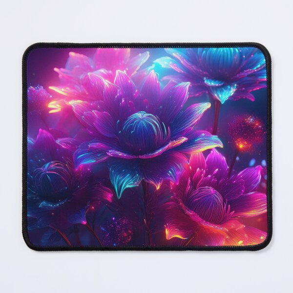 Item preview, Pink blue neon flowers at night designed and sold by Design your dreams.