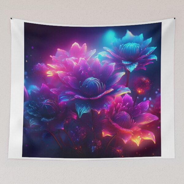Item preview, Pink blue neon flowers at night designed and sold by Design your dreams.