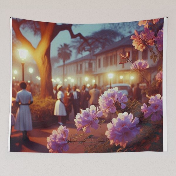 Item preview, 1960s Bulawayo Night – AI Colorful Artwork with Purple and Orange Glow for Clothing and Accessories for Plant Lovers designed and sold by knalpot-design.