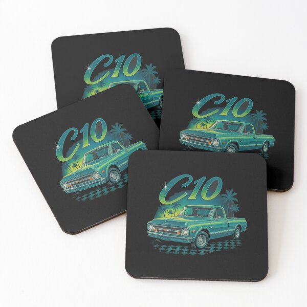 Item preview, Vintage 1967 Chevy C10 Pickup Truck Retro Art – Teal Classic Truck with Palm Trees Design designed and sold by TheArtOfCar.