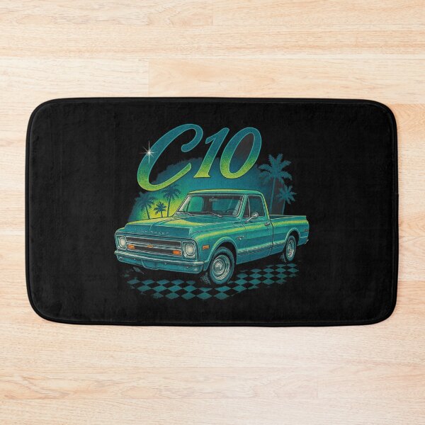 Item preview, Vintage 1967 Chevy C10 Pickup Truck Retro Art – Teal Classic Truck with Palm Trees Design designed and sold by TheArtOfCar.