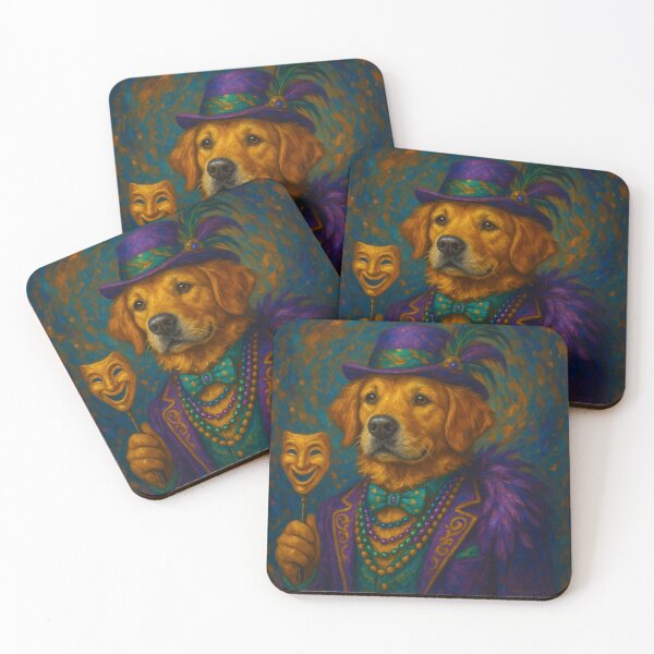 Item preview, Dapper Dog with Mardi Gras Mask designed and sold by ArtframeAnimals.