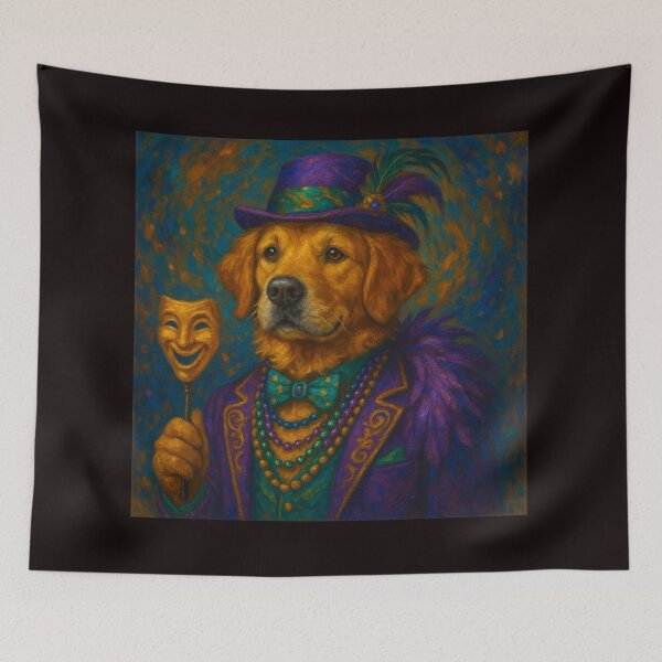 Item preview, Dapper Dog with Mardi Gras Mask designed and sold by ArtframeAnimals.