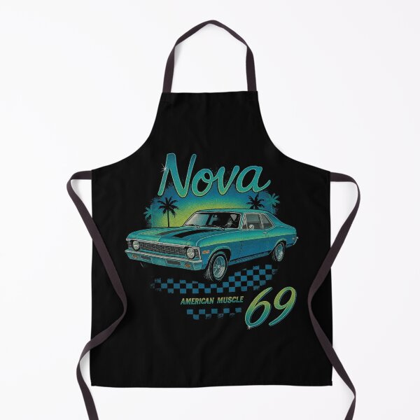 Item preview, 1969 Chevy Nova American Muscle Car – Retro Teal Illustration with Palm Trees and Checker Art designed and sold by TheArtOfCar.