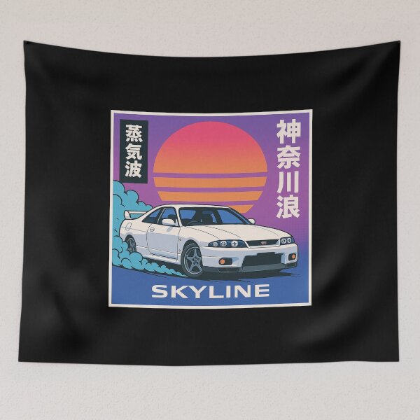 Item preview, Vaporwave Nissan Skyline R33 GT-R Drift Art – Retro Japanese Sunset Design designed and sold by TheArtOfCar.