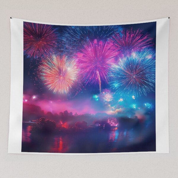 Item preview, Fireworks at night over a river designed and sold by Design your dreams.