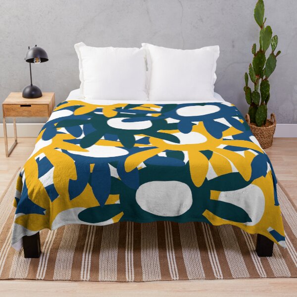 Item preview, Iconic Mid Century Modern Floral Pattern in Blue and Yellow designed and sold by Deutschic.