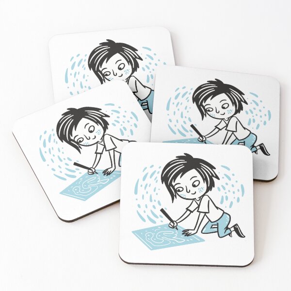 Item preview, Girl writing on the ground in blue designed and sold by jasmineberry.