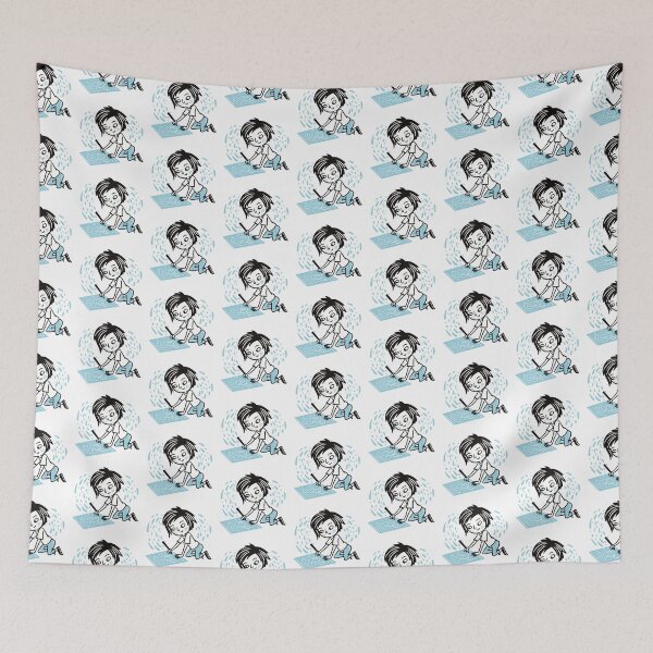 Item preview, Girl writing on the ground in blue designed and sold by jasmineberry.