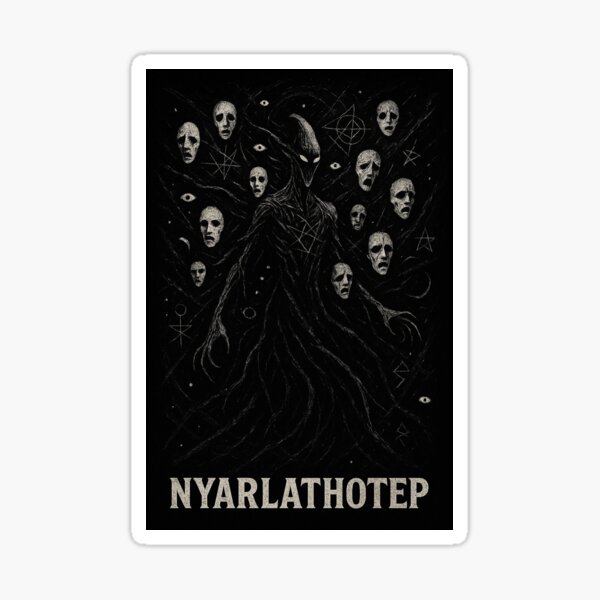 Vista previa del artículo con la obra «Nyarlathotep: presagio de mil máscaras», diseñado y vendido por Voidex.