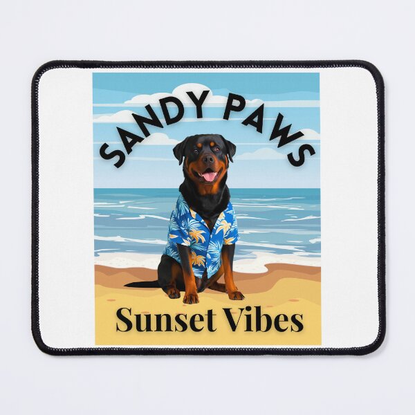 Item preview, Sandy Paws Sunset Vibes – Rottweiler in Hawaiian Shirt Beach Design designed and sold by Fredster1966.
