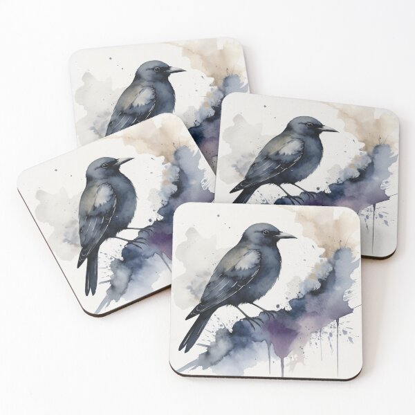 Item preview,  Black Bird in a Silent Watercolor Dream designed and sold by WaterBirdArt.