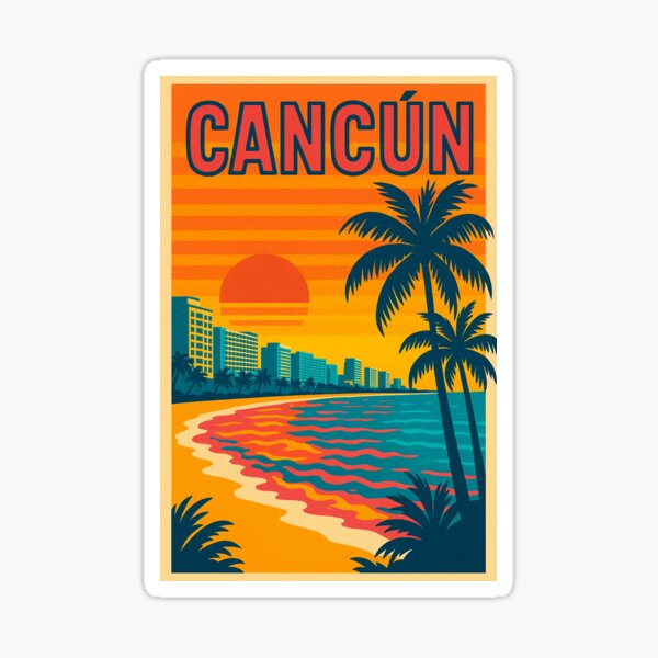 Item preview, Digital Retro Pop Art of Cancun | Vibrant Mexico Beach Vibes | Colorful Cancun Skyline with Vintage Twist | Tropical Paradise in Bold Retro Style | Sunny Coastal Escape in Pop Art Aesthetic designed and sold by PaintedPixels01.
