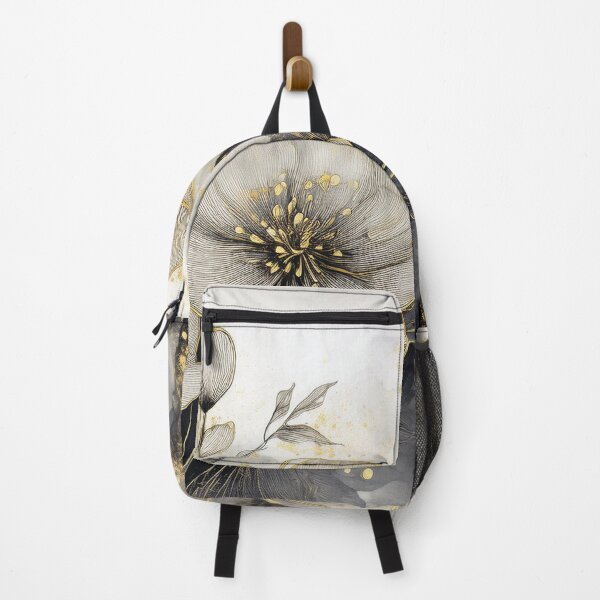 Item preview, VINTAGE FLOWERS black white and gold, wildflower watercolour garden, monochrome alcohol ink effect, black and white floral spring painting designed and sold by navitalidesign.