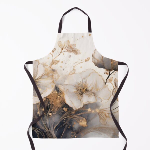 Item preview, VINTAGE FLOWERS black white and gold 3, wildflower watercolour garden, monochrome alcohol ink effect, black and white floral spring painting designed and sold by navitalidesign.