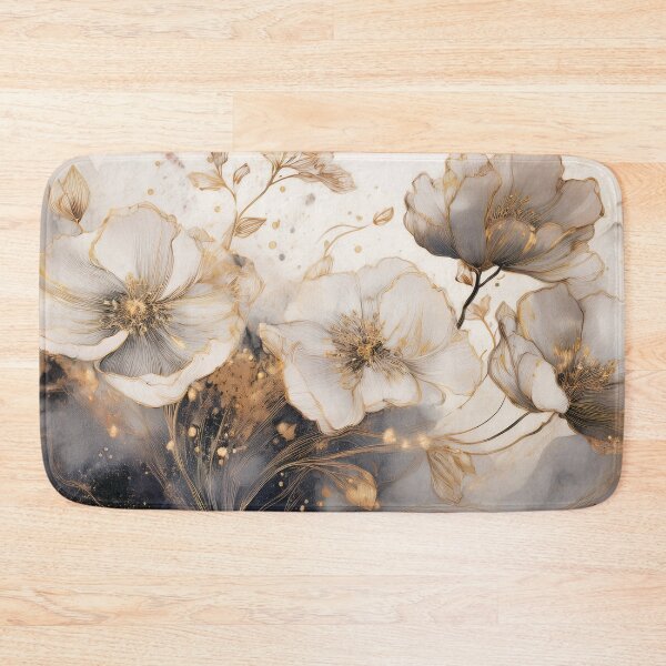 Item preview, VINTAGE FLOWERS black white and gold 3, wildflower watercolour garden, monochrome alcohol ink effect, black and white floral spring painting  designed and sold by navitalidesign.