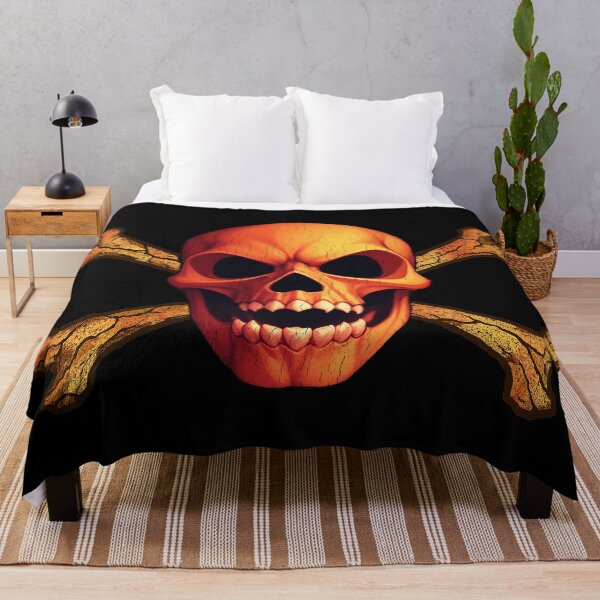 Item preview, Distressed Orange Skull and Crossbones Pirate Flag designed and sold by hauntedtees.
